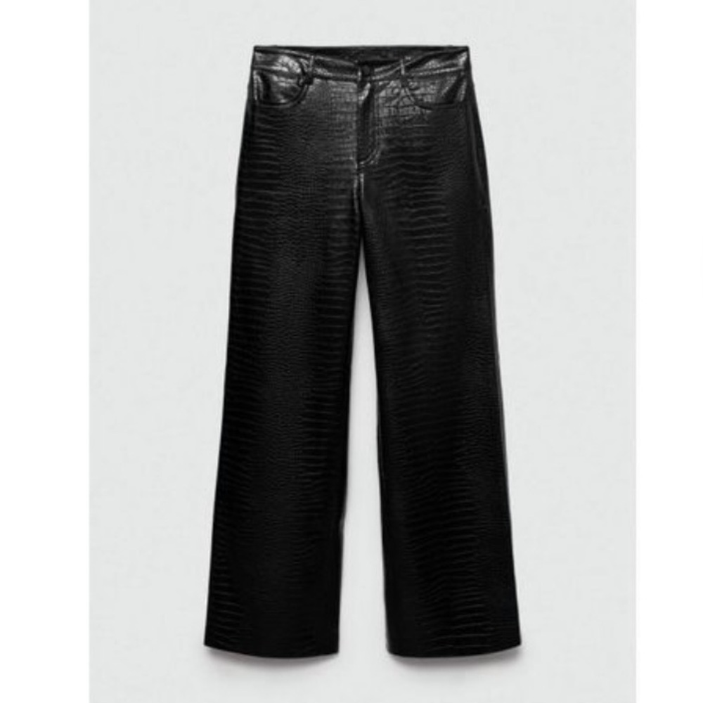Mango Black Croc-Embossed Straight Leg Pants